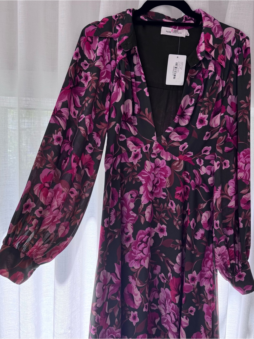 Fame and Partners Black Maxi Dress with Pink Floral Print